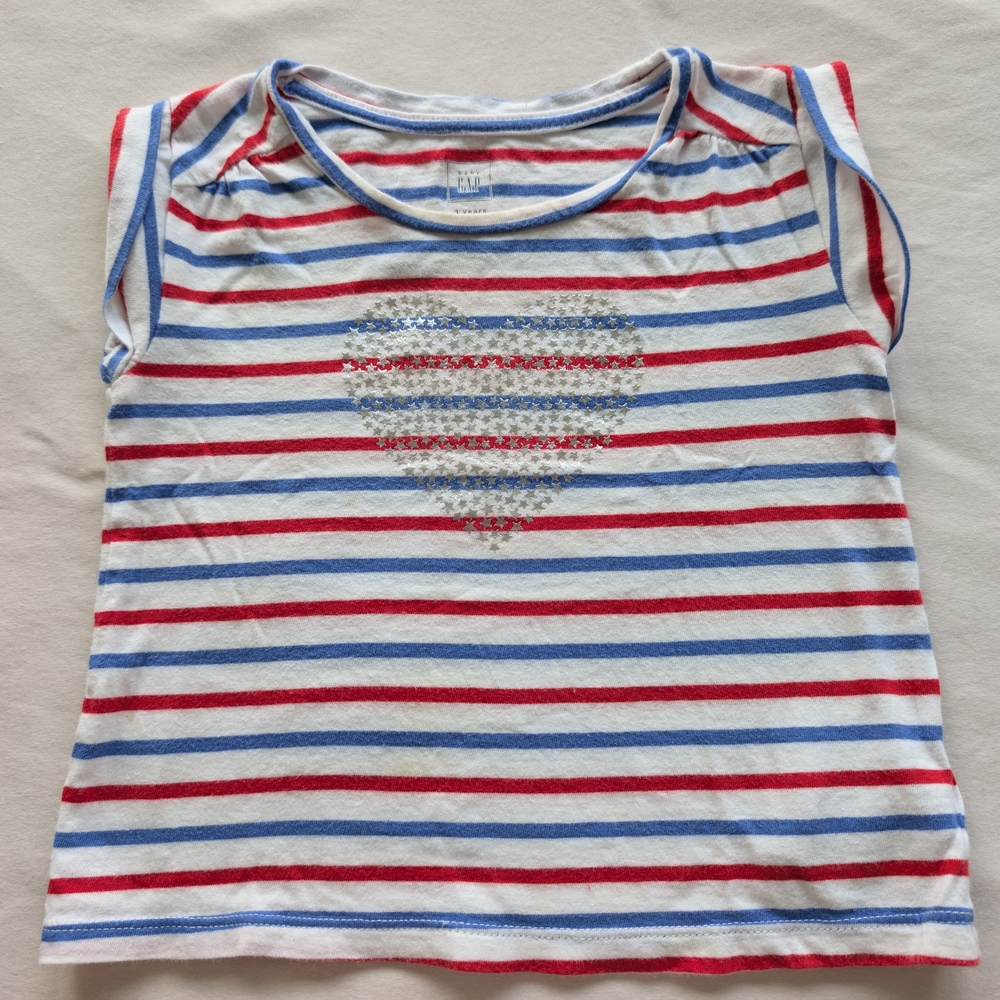 GAP Red and Blue Short Sleeve Tee with Sparkly Design